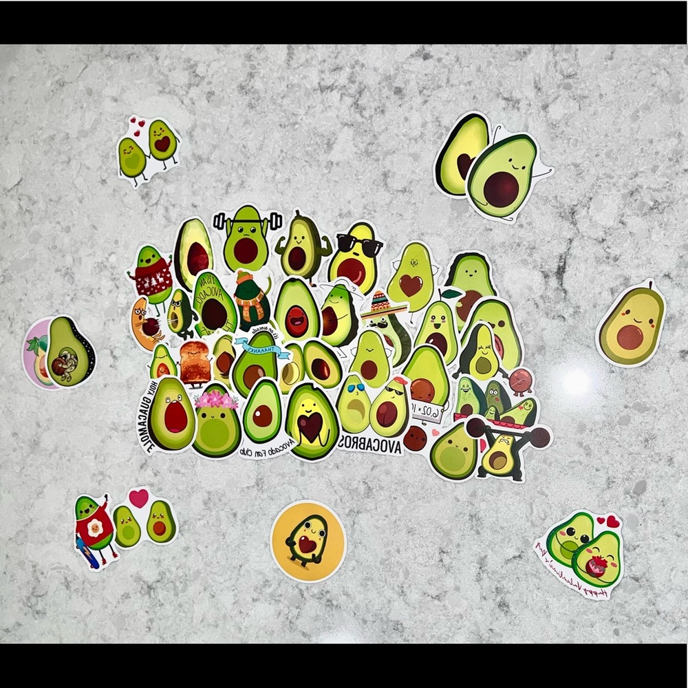 Cartoon Avocado Stickers, 5 pack
